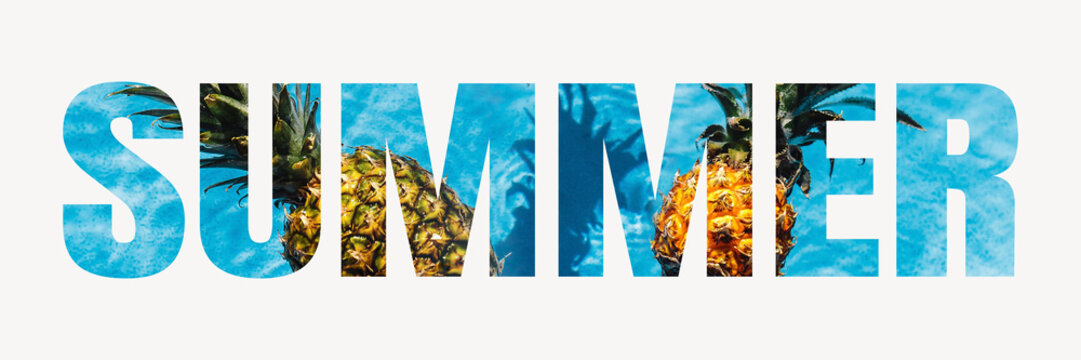 Summer word typography, pineapple in a swimming pool