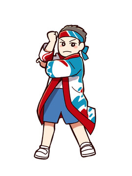 ソーラン節で決めポーズをする小学生