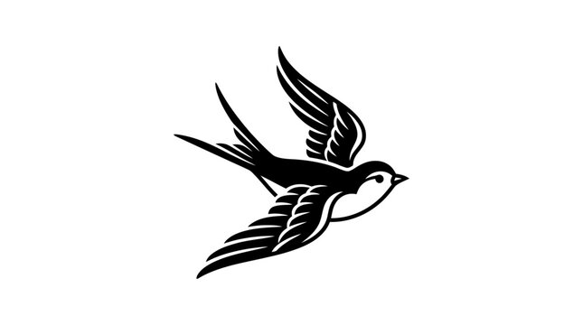 Swallow bird flying silhouette, isolated on white background, simple graphic design