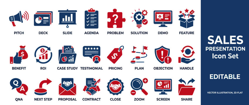 Sales presentation icons for business marketing and corporate pitches