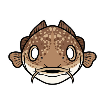 Cute Cartoon Monkfish Head Illustration with Spotted Skin