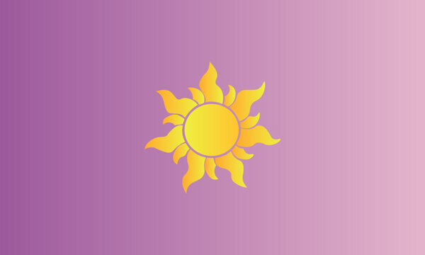 Golden sun symbol with intricate curved rays on a purple gradient background vector illustration