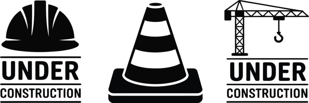 Safety icons display hard hats and traffic cones for signaling areas currently undergoing site renovation.