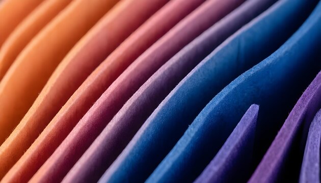 Abstract macro shot of layered, colorful, textured material in a gradient