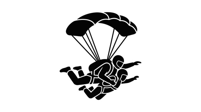 Tandem Skydive Silhouette Icon: Two People Parachuting