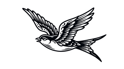 Naklejka premium Tattoo Style Flying Swallow Bird Vector Illustration