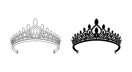 Elegant tiara design featuring both outlined and black silhouette versions crown © RmANom