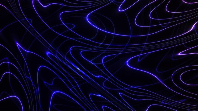 Mesmerizing electric blue and purple luminous waves flow across a dark canvas creating an ethereal, flowing energy pattern that evokes a sense of cosmic wonder and dynamic movement, perfect