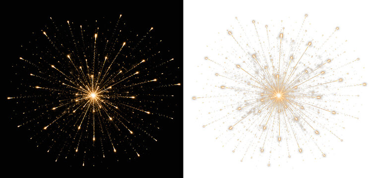 Glowing golden explosion with sparkling glitter light rays festive firework starburst abstract overlay effect