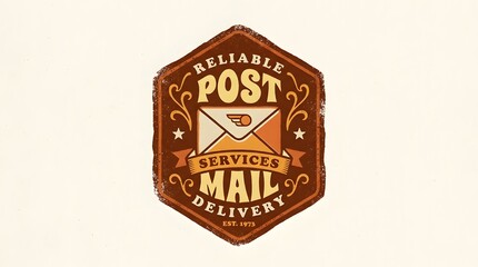 Obraz premium Retro postal service emblem with envelope and decorative elements