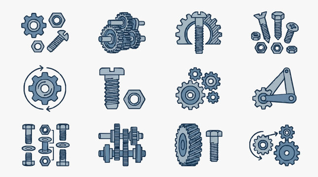Collection of mechanical engineering parts and components.