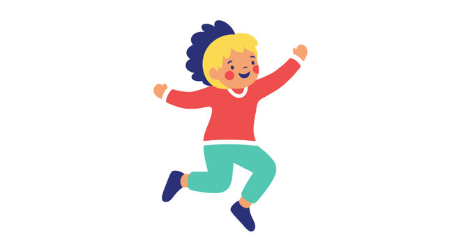 Joyful cartoon child jumping with arms outstretched