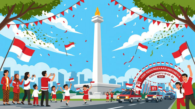 Indonesia 81st Independence Day celebration illustration variant 3