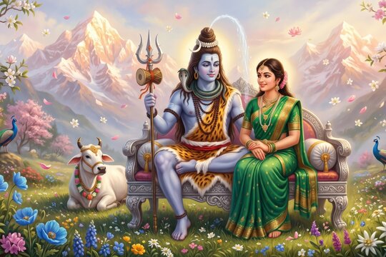 Shiva Parvati Himalayan Garden &ndash; Divine Family Serenity