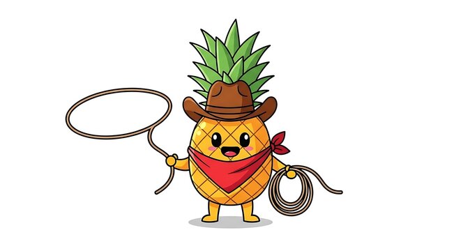 Colorful cartoon pineapple character with sunglasses.