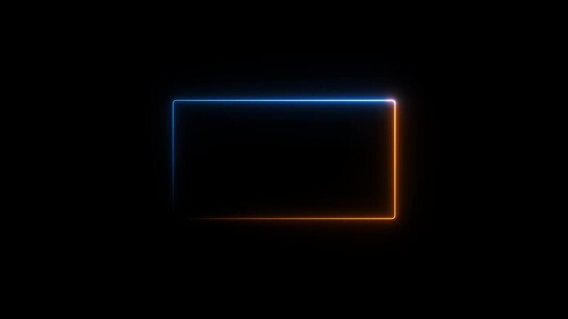 Seamless loop neon light rectangle frame border animated on black background