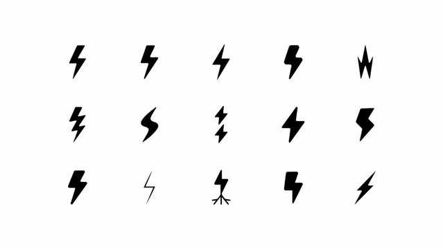 Minimalist lightning bolt symbols in various styles and orientations . Vector Flat Illustration.
