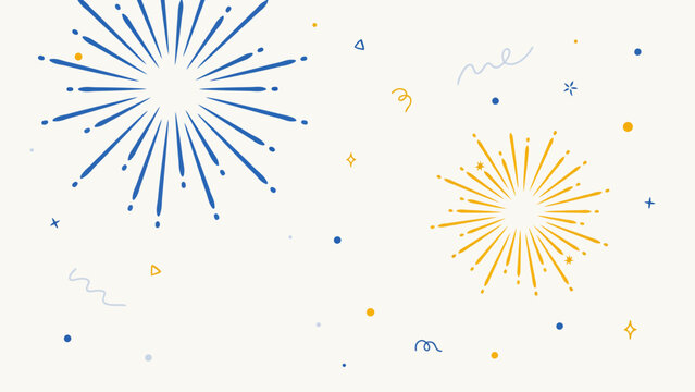 Colorful fireworks explosion with bright sparks in the night sky . Vector Flat Illustration.