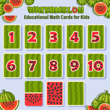 Watermelon Themed Number Flashcards 1-10 for Kids Education