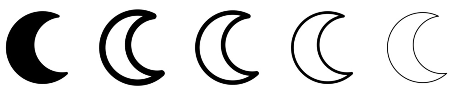 Set of moon icons, symbols for night, space, and astronomy. Vector illustration