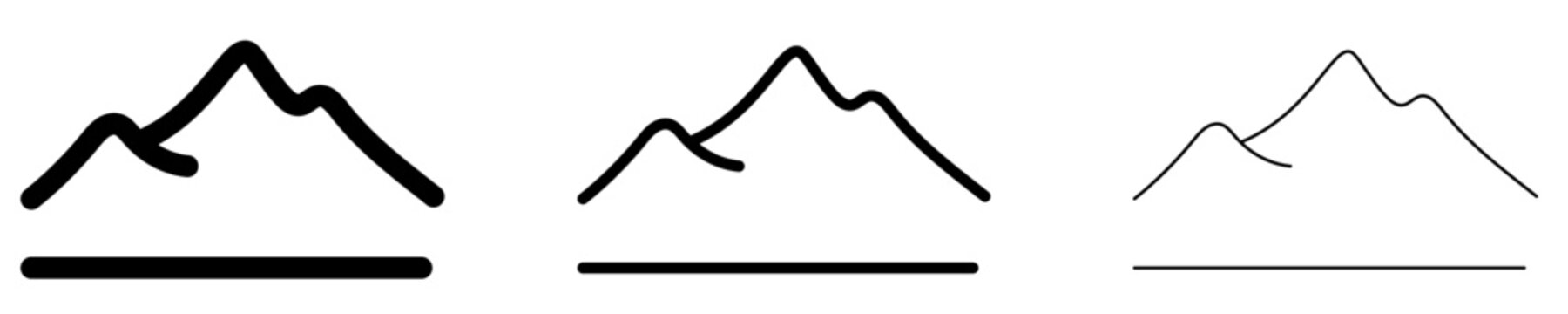 Set of mountain icons, symbols for nature and landscape. Vector illustration