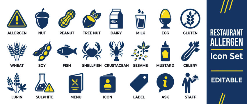 Comprehensive set of food allergen and dietary icons for menus