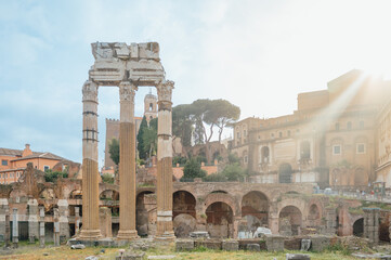 Fototapeta premium Temple of Castor and Pollux ruins at the Roman Forum in Rome