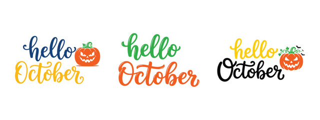 Hello october greeting card designs with pumpkins © hafsa01