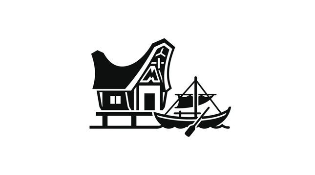 Traditional House and Boat Icon