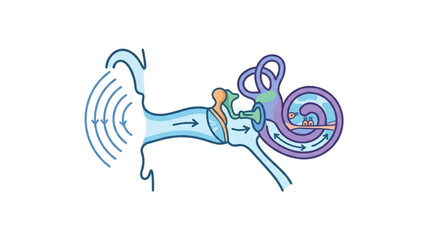 Diagram of the Human Ear Anatomy and Sound Wave Transmission. © konco