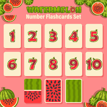 Watermelon Themed Number Flashcards 1-10 for Kids Education