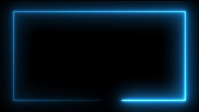 Glowing purple neon rectangular border frame overlay animation, Minimalist white neon glowing rectangular frame animation on black background,
white laser effect neon glowing frame background. 