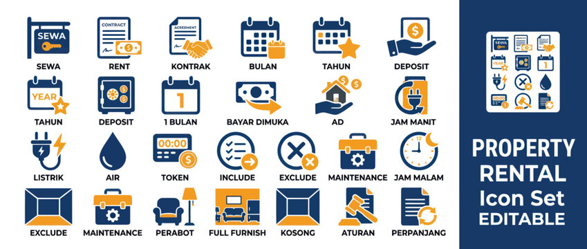 Property rental and real estate icon set for leasing services