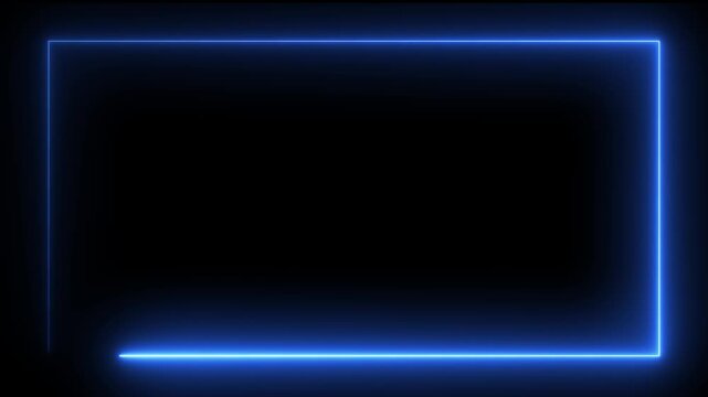 Glowing purple neon rectangular border frame overlay animation, Minimalist white neon glowing rectangular frame animation on black background,
white laser effect neon glowing frame background. 