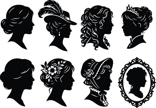 Woman Silhouette Set Vintage Style Vector Illustration