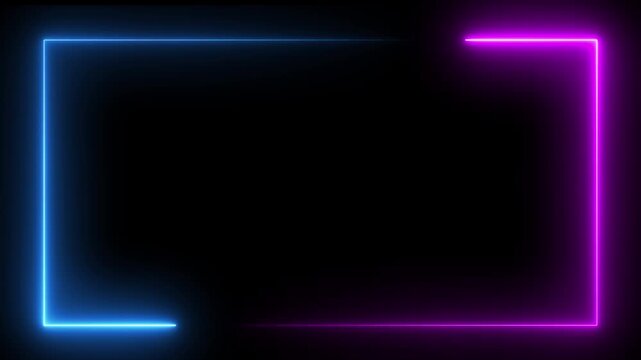 Glowing purple neon rectangular border frame overlay animation, Minimalist white neon glowing rectangular frame animation on black background,
white laser effect neon glowing frame background. 