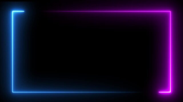Glowing purple neon rectangular border frame overlay animation, Minimalist white neon glowing rectangular frame animation on black background,
white laser effect neon glowing frame background. 