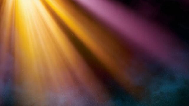 Golden beams radiating over violet smoky atmospheric background