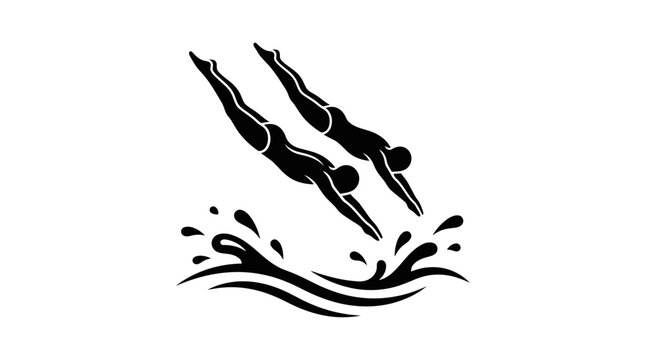 Two Divers Silhouettes Jumping into Water