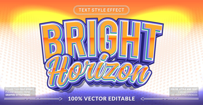 Editable Bright Horizon text effect featuring vibrant layered typography with bold dimensional lettering. Ideal for branding, posters, banners, social media, merchandise, and creative graphic designs.