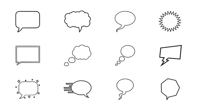 Speech Bubbles and Thought Bubbles Icon Set with Hand-Drawn Style for Communication, Messaging, and Creative Design Backgrounds