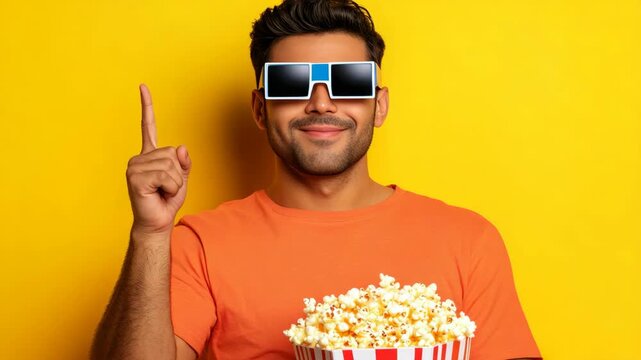 Smiling Man with Popcorn and Sunglasses
