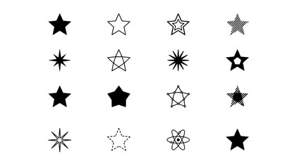 Stars in Various Shapes and Styles Arranged in a 4x4 Grid Featuring Star, Design, Illustration with Vector and Symbol Elements © MSTMOIROM