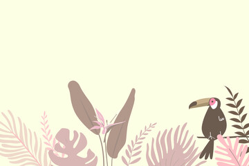 Fototapeta premium Pink pastel tropical bird border, cream design