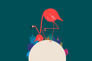 Colorful tropical leaf flamingo background, green design © Rawpixel.com