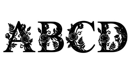 Alphabet Letter B Graphic with Vintage Engraving Style and Ornamental Floral Divider, Monochrome Typography Design © MSTMOIROM