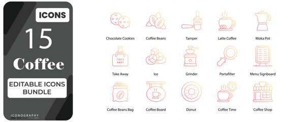 Naklejka premium Coffee Icons Bundle | Editable Café, Beverage & Coffee Shop Vector Icon Set