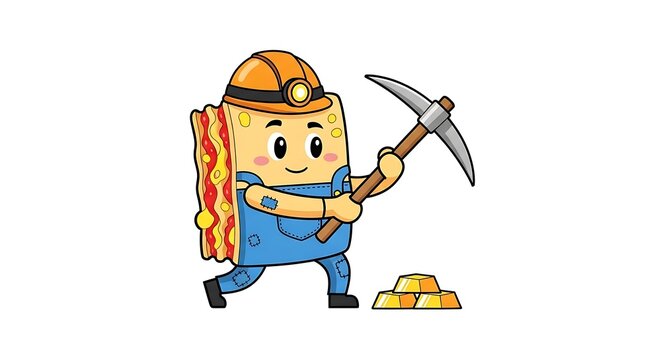 Cartoon construction worker with hard hat and shovel.