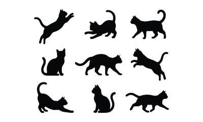 Obraz premium Cute black cat set silhouette collection of feline poses