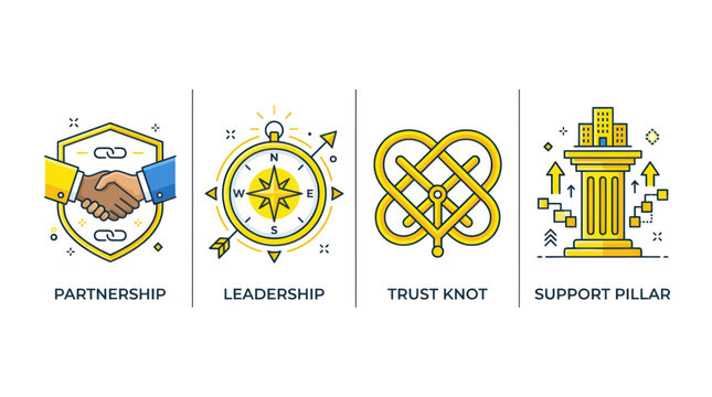 Business conceptual icons representing partnership leadership and trust